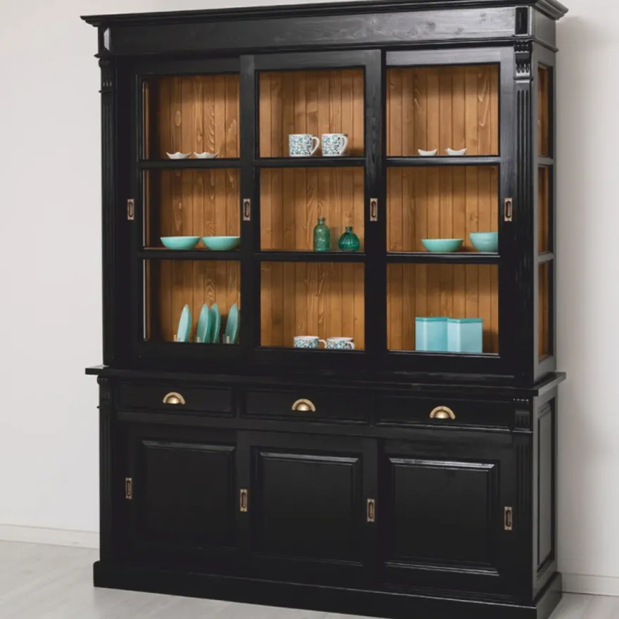 Casa Padrino Landhausstil Esszimmer Schrank Schwarz / Braun 180 x 51 x H. 220 cm
