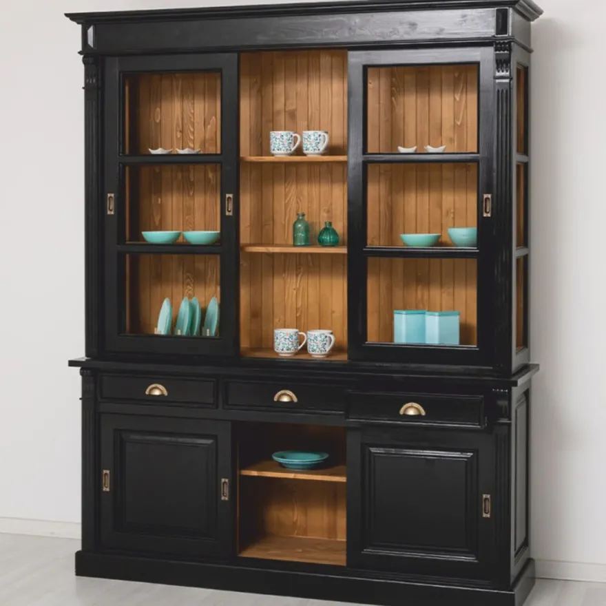 Casa Padrino Landhausstil Esszimmer Schrank Schwarz / Braun 180 x 51 x H. 220 cm