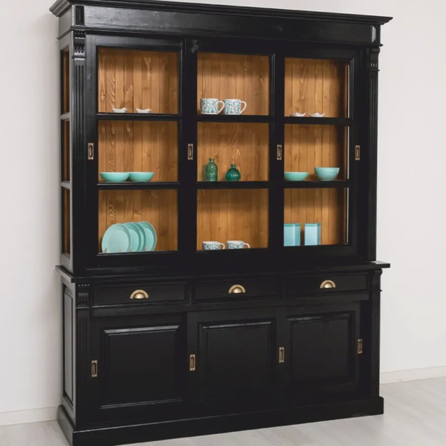 Casa Padrino Landhausstil Esszimmer Schrank Schwarz / Braun 180 x 51 x H. 220 cm