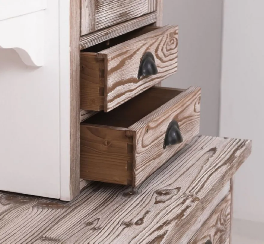 Casa Padrino Landhausstil Esszimmerschrank Braun / Weiß 180 x 50 x H. 197 cm - Massivholz Küchenschrank - Esszimmermöbel im Landhausstil - Landhausstil Esszimmer Einrichtung