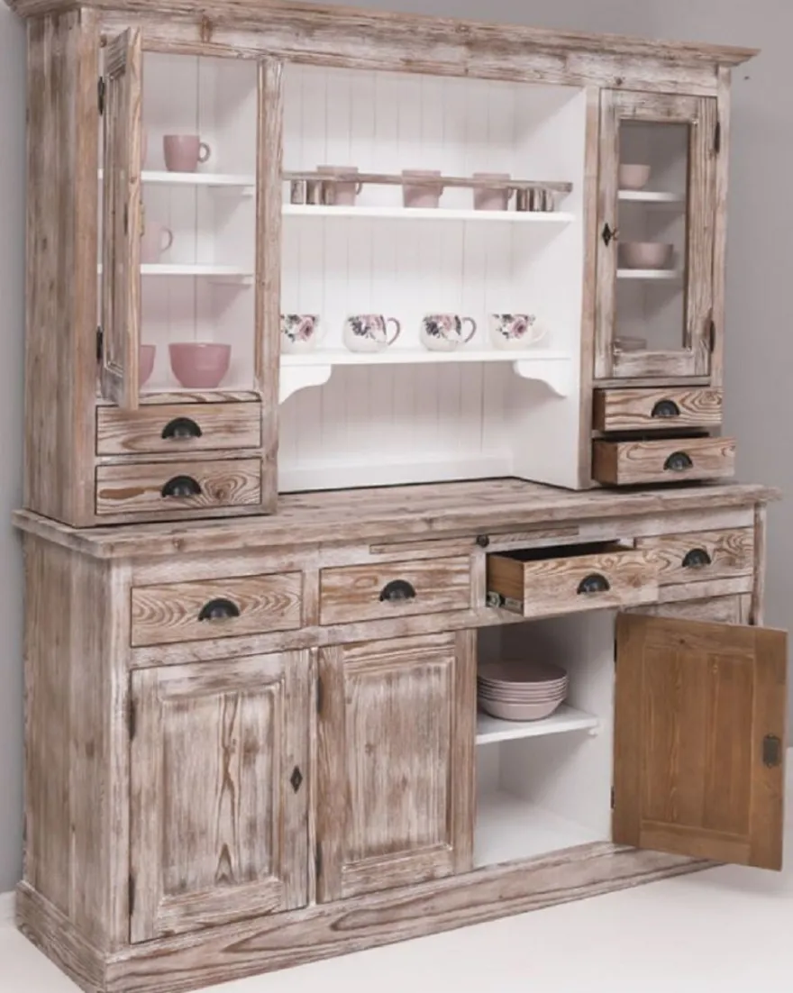 Casa Padrino Landhausstil Esszimmerschrank Braun / Weiß 180 x 50 x H. 197 cm - Massivholz Küchenschrank - Esszimmermöbel im Landhausstil - Landhausstil Esszimmer Einrichtung