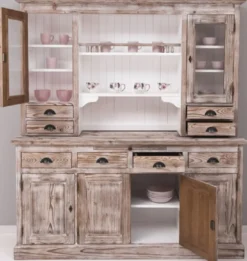 Casa Padrino Landhausstil Esszimmerschrank Braun / Weiß 180 x 50 x H. 197 cm - Massivholz Küchenschrank - Esszimmermöbel im Landhausstil - Landhausstil Esszimmer Einrichtung
