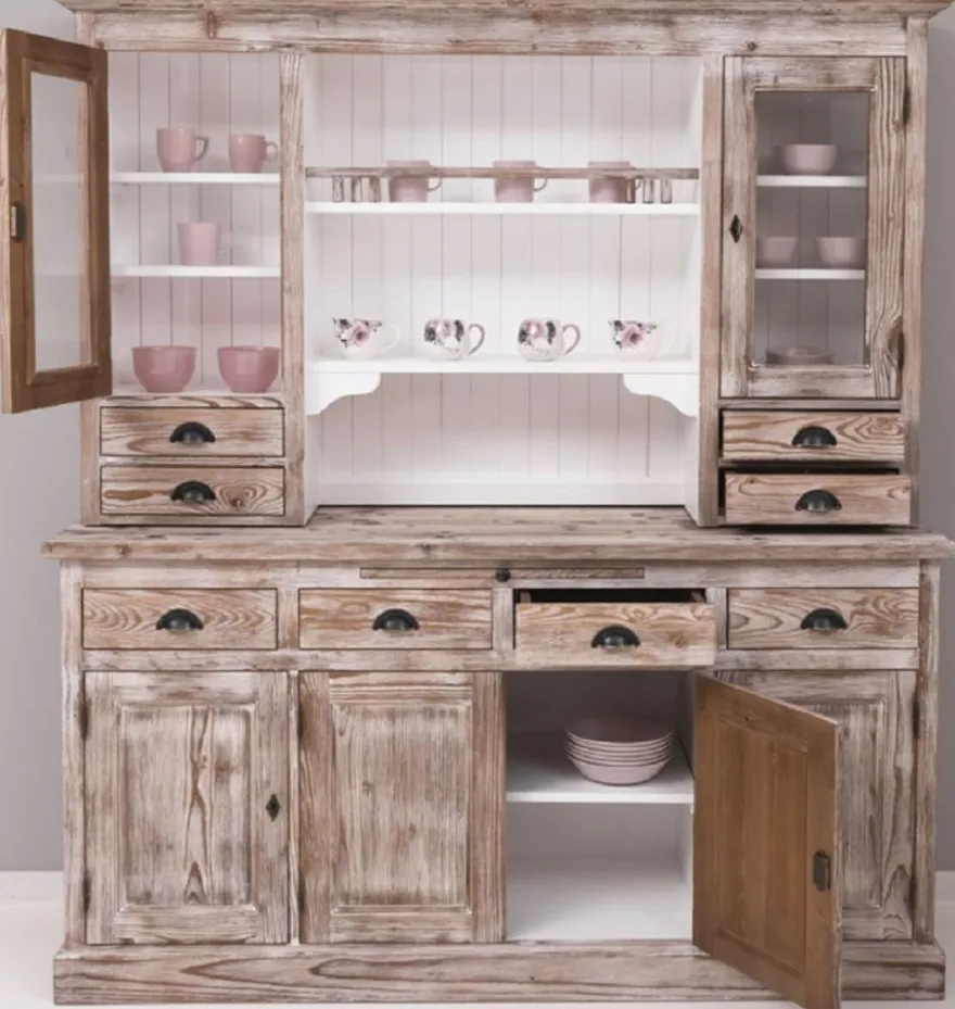 Casa Padrino Landhausstil Esszimmerschrank Braun / Weiß 180 x 50 x H. 197 cm - Massivholz Küchenschrank - Esszimmermöbel im Landhausstil - Landhausstil Esszimmer Einrichtung