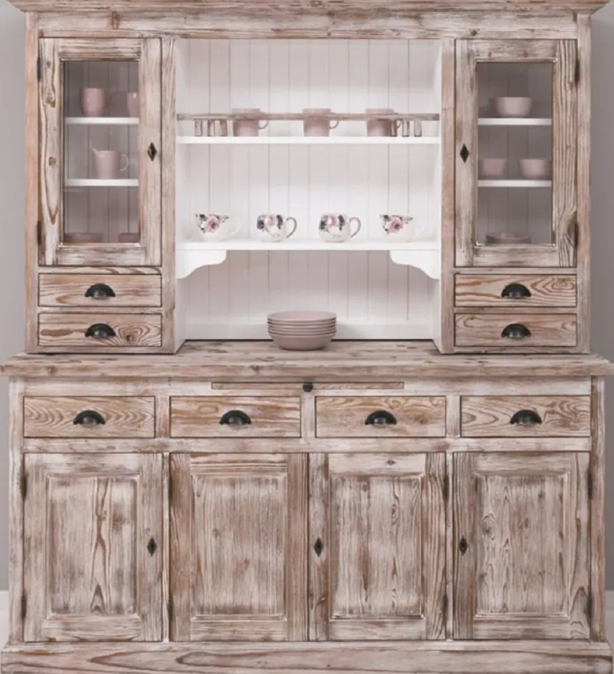 Casa Padrino Landhausstil Esszimmerschrank Braun / Weiß 180 x 50 x H. 197 cm - Massivholz Küchenschrank - Esszimmermöbel im Landhausstil - Landhausstil Esszimmer Einrichtung