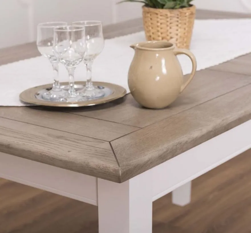 Casa Padrino Landhausstil Esstisch Braun / Weiß 160-200 x 90 x H. 78 cm - Massivholz Küchentisch mit ausziehbarer Eichenholz Tischplatte