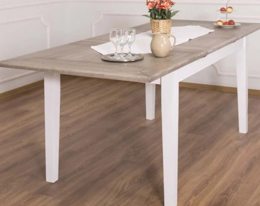 Casa Padrino Landhausstil Esstisch Braun / Weiß 160-200 x 90 x H. 78 cm - Massivholz Küchentisch mit ausziehbarer Eichenholz Tischplatte