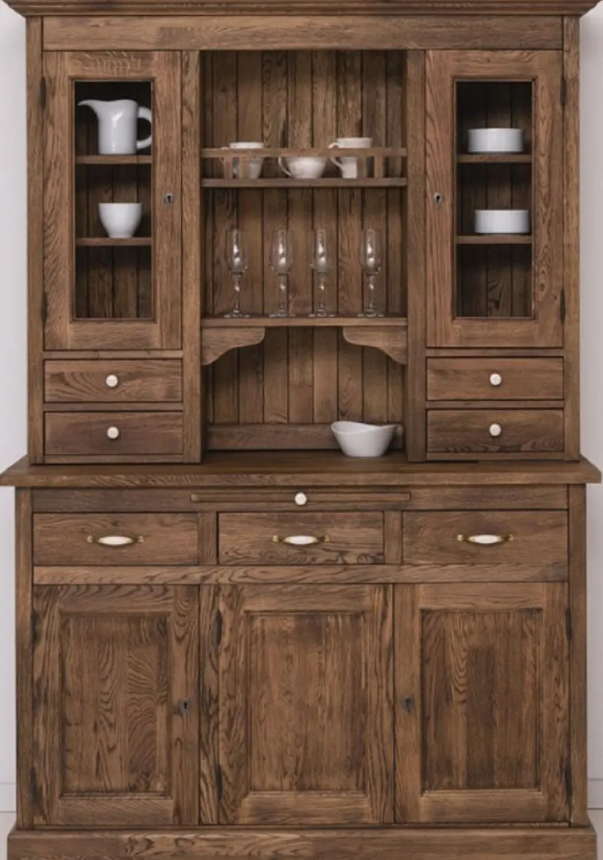 Casa Padrino Landhausstil Esszimmerschrank Dunkelbraun 137 x 50 x H. 197 cm - Massivholz Küchenschrank - Esszimmer Möbel im Landhausstil - Landhausstil Esszimmer Einrichtung