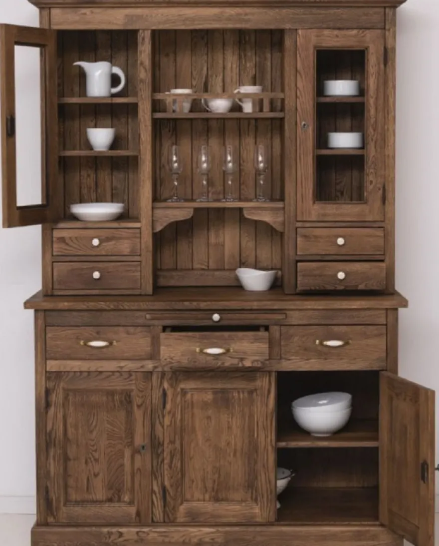 Casa Padrino Landhausstil Esszimmerschrank Dunkelbraun 137 x 50 x H. 197 cm - Massivholz Küchenschrank - Esszimmer Möbel im Landhausstil - Landhausstil Esszimmer Einrichtung