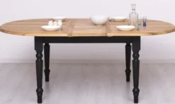 Casa Padrino Landhausstil Esstisch Naturfarben / Schwarz 160-200 x 120 x H. 78 cm - Ovaler ausziehbarer massivholz Küchentisch mit Eichenholz Tischplatte - Esszimmer Möbel im Landhausstil