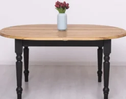 Casa Padrino Landhausstil Esstisch Naturfarben / Schwarz 160-200 x 120 x H. 78 cm - Ovaler ausziehbarer massivholz Küchentisch mit Eichenholz Tischplatte - Esszimmer Möbel im Landhausstil