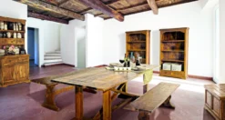 Casa Padrino Landhausstil Esszimmerschrank Braun / Naturfarben 107 x 45 x H. 190 cm - Massivholz Küchenschrank - Esszimmer Möbel im Landhausstil - Landhausstil Esszimmer Einrichtung