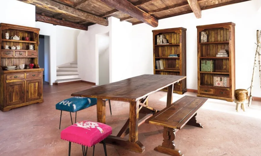 Casa Padrino Landhausstil Esszimmerschrank Braun / Naturfarben 107 x 45 x H. 190 cm - Massivholz Küchenschrank - Esszimmer Möbel im Landhausstil - Landhausstil Esszimmer Einrichtung