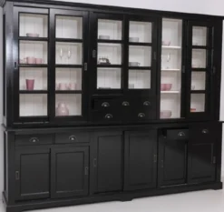 Casa Padrino Landhausstil Esszimmerschrank Schwarz / Weiß 280 x 55 x H. 225 cm - Massivholz Küchenschrank - Esszimmer Möbel im Landhausstil - Landhausstil Esszimmer Einrichtung