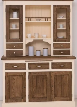 Casa Padrino Landhausstil Esszimmerschrank Creme / Dunkelbraun 137 x 50 x H. 197 cm - Massivholz Küchenschrank - Esszimmer Möbel im Landhausstil - Landhausstil Esszimmer Einrichtung