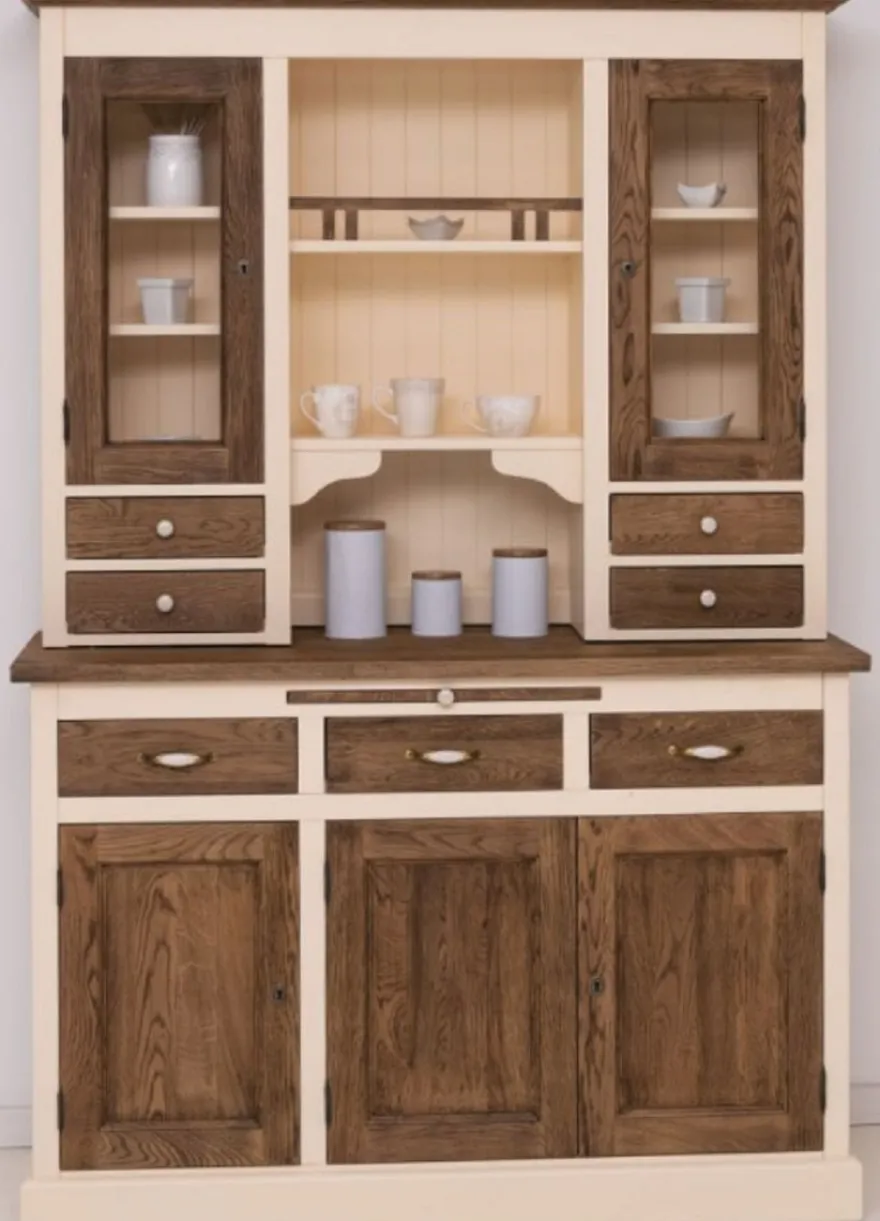 Casa Padrino Landhausstil Esszimmerschrank Creme / Dunkelbraun 137 x 50 x H. 197 cm - Massivholz Küchenschrank - Esszimmer Möbel im Landhausstil - Landhausstil Esszimmer Einrichtung