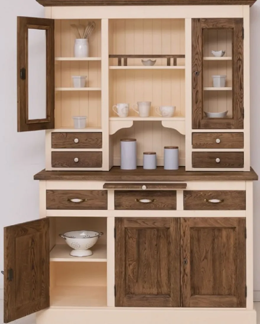 Casa Padrino Landhausstil Esszimmerschrank Creme / Dunkelbraun 137 x 50 x H. 197 cm - Massivholz Küchenschrank - Esszimmer Möbel im Landhausstil - Landhausstil Esszimmer Einrichtung