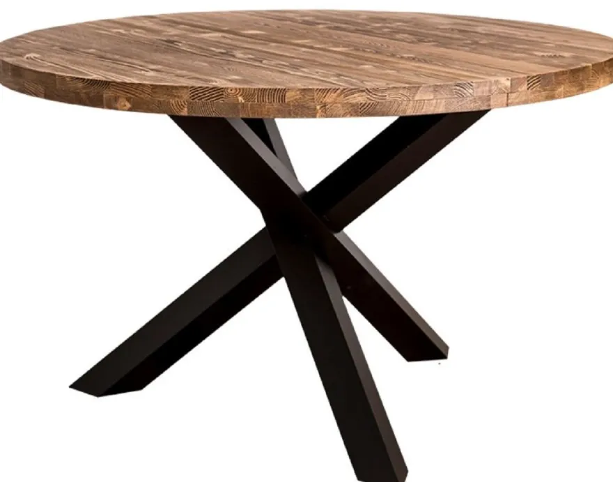 Casa Padrino Landhausstil Esstisch Braun / Schwarz Ø 130 x H. 78 cm - Runder Massivholz Küchentisch