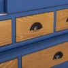 Casa Padrino Landhausstil Esszimmerschrank Blau / Naturfarben 142 x 48 x H. 225 cm - Massivholz Küchenschrank - Landhausstil Esszimmer Möbel
