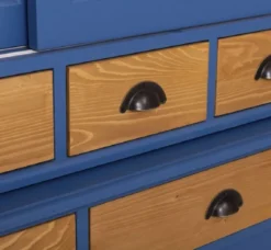 Casa Padrino Landhausstil Esszimmerschrank Blau / Naturfarben 142 x 48 x H. 225 cm - Massivholz Küchenschrank - Landhausstil Esszimmer Möbel
