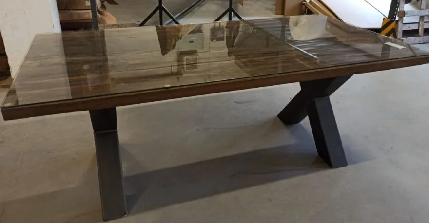 Casa Padrino Landhausstil Esstisch mit Glasplatte Braun / Schwarz 200 cm - Rustikale Esszimmer Möbel