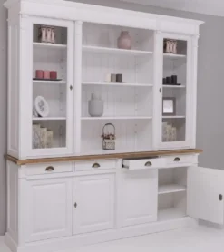 Casa Padrino Landhausstil Esszimmerschrank Weiß / Braun 223 x 51 x H. 240 cm - Massivholz Schrank - Küchenschrank - Landhausstil Esszimmer Möbel