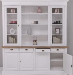 Casa Padrino Landhausstil Esszimmerschrank Weiß / Braun 223 x 51 x H. 240 cm - Massivholz Schrank - Küchenschrank - Landhausstil Esszimmer Möbel