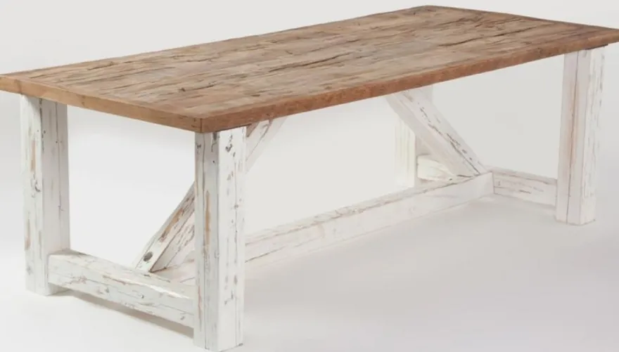 Casa Padrino Landhausstil Esstisch Naturfarben / Weiß - Verschiedene Größen - Rechteckiger Rustikaler Massivholz Küchentisch - Landhausstil Esszimmer Möbel - Rustikale Esszimmer Möbel