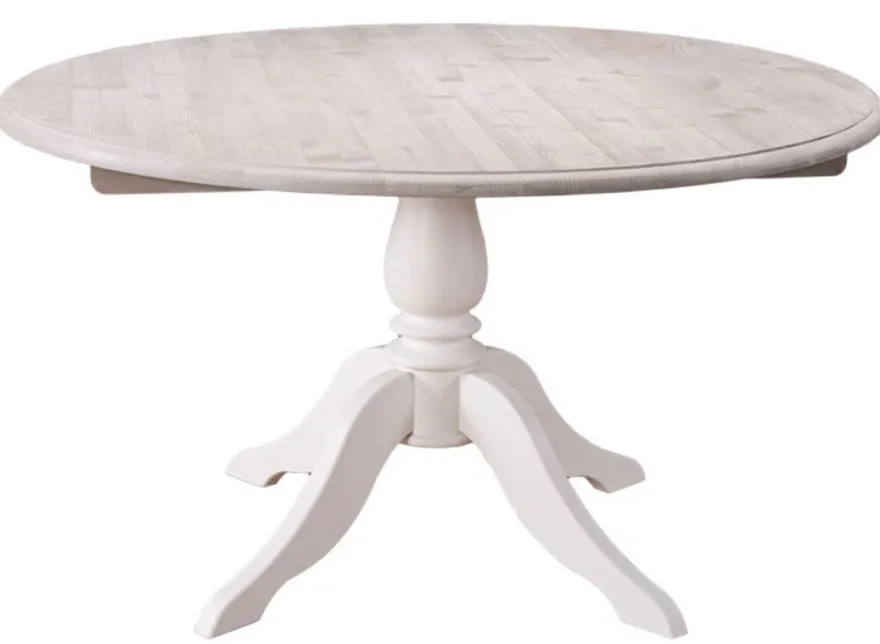 Casa Padrino Landhausstil Esstisch Naturfarben / Weiß Ø 130 x H. 78 cm - Massiver runder Esstisch aus Holz