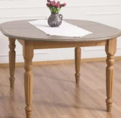 Casa Padrino Landhausstil Esstisch Grau / Hellbraun 160 x 120 x H. 78 cm - Ovaler massivholz Küchentisch mit Eichenholz Tischplatte