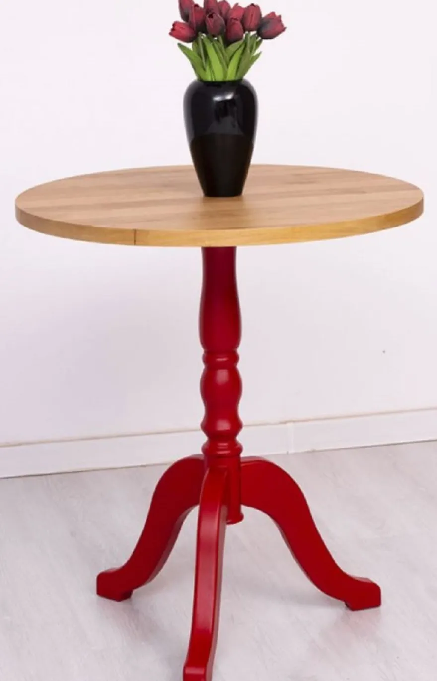 Casa Padrino Landhausstil Esstisch Naturfarben / Rot Ø 70 x H. 78 cm - Runder Massivholz Küchentisch - Esszimmer Möbel im Landhausstil - Massivholz Esszimmer Möbel - Landhausstil Möbel