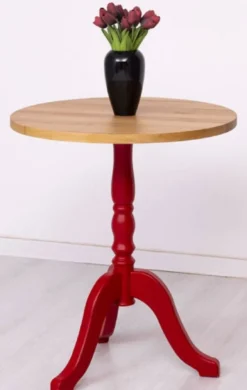 Casa Padrino Landhausstil Esstisch Naturfarben / Rot Ø 70 x H. 78 cm - Runder Massivholz Küchentisch - Esszimmer Möbel im Landhausstil - Massivholz Esszimmer Möbel - Landhausstil Möbel