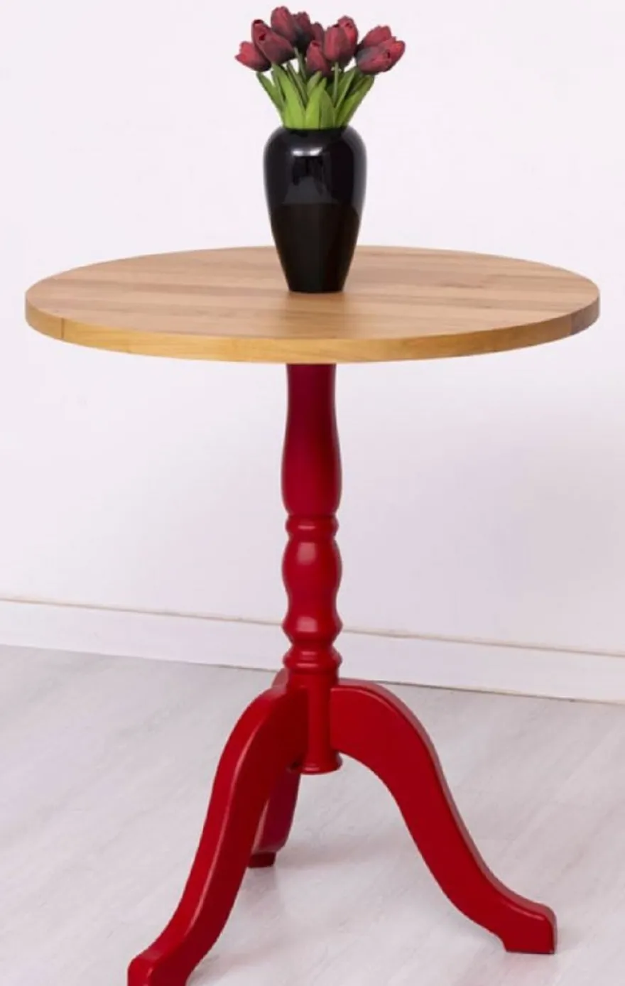 Casa Padrino Landhausstil Esstisch Naturfarben / Rot Ø 70 x H. 78 cm - Runder Massivholz Küchentisch - Esszimmer Möbel im Landhausstil - Massivholz Esszimmer Möbel - Landhausstil Möbel