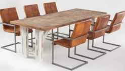 Casa Padrino Landhausstil Esstisch Naturfarben / Weiß - Verschiedene Größen - Rechteckiger Rustikaler Massivholz Küchentisch - Rustikale Esszimmer Möbel - Landhausstil Esszimmer Möbel