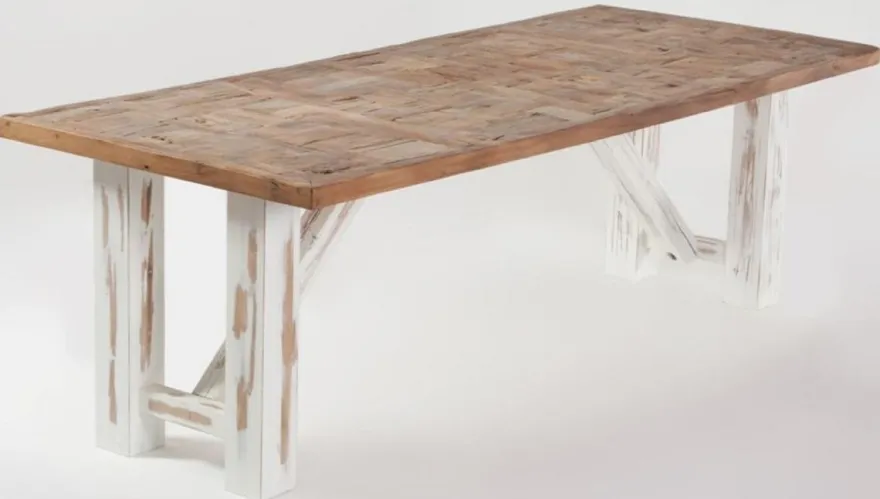 Casa Padrino Landhausstil Esstisch Naturfarben / Weiß - Verschiedene Größen - Rechteckiger Rustikaler Massivholz Küchentisch - Rustikale Esszimmer Möbel - Landhausstil Esszimmer Möbel