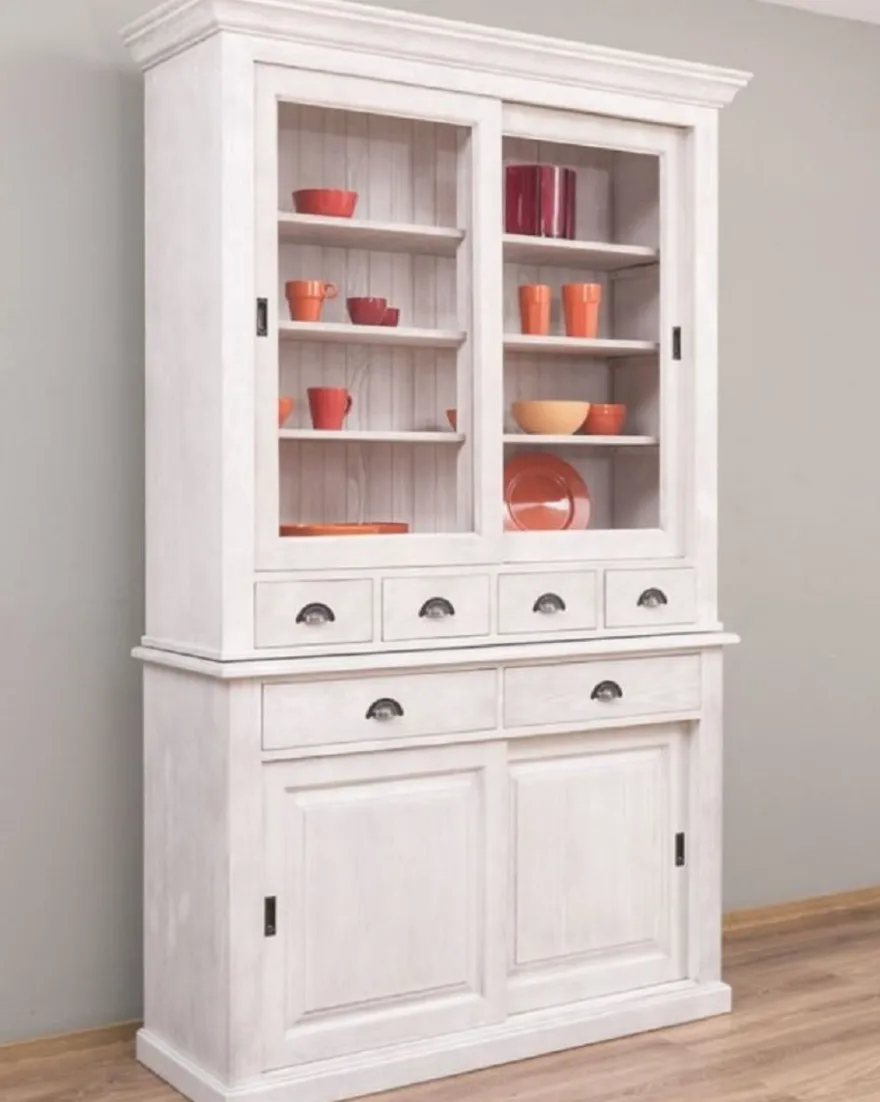 Casa Padrino Landhausstil Esszimmerschrank Hellgrau 142 x 48 x H. 225 cm - Massivholz Küchenschrank - Landhausstil Esszimmer Möbel