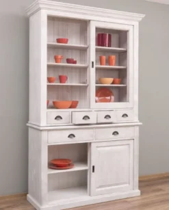 Casa Padrino Landhausstil Esszimmerschrank Hellgrau 142 x 48 x H. 225 cm - Massivholz Küchenschrank - Landhausstil Esszimmer Möbel