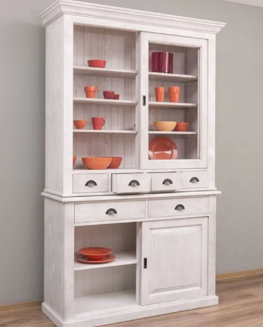 Casa Padrino Landhausstil Esszimmerschrank Hellgrau 142 x 48 x H. 225 cm - Massivholz Küchenschrank - Landhausstil Esszimmer Möbel