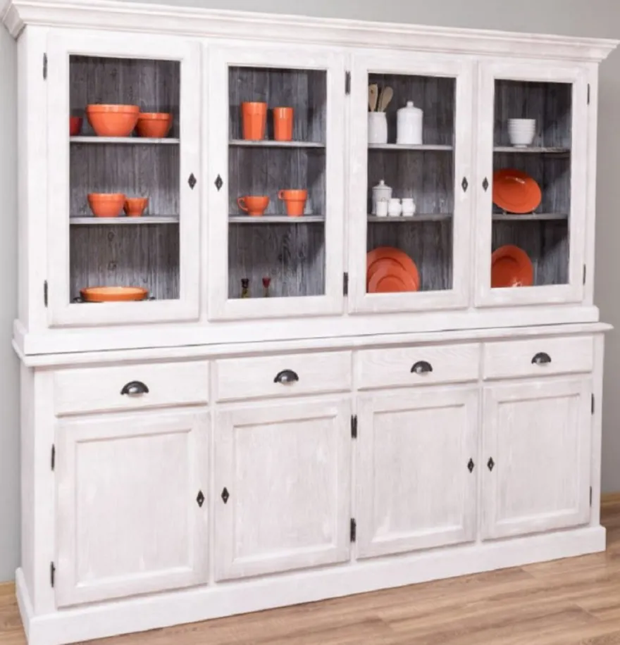 Casa Padrino Landhausstil Esszimmerschrank Hellgrau / Grau 230 x 45 x H. 200 cm - Massivholz Küchenschrank - Esszimmer Möbel im Landhausstil - Landhausstil Esszimmer Einrichtung