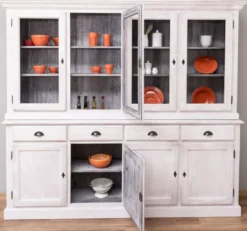 Casa Padrino Landhausstil Esszimmerschrank Hellgrau / Grau 230 x 45 x H. 200 cm - Massivholz Küchenschrank - Esszimmer Möbel im Landhausstil - Landhausstil Esszimmer Einrichtung
