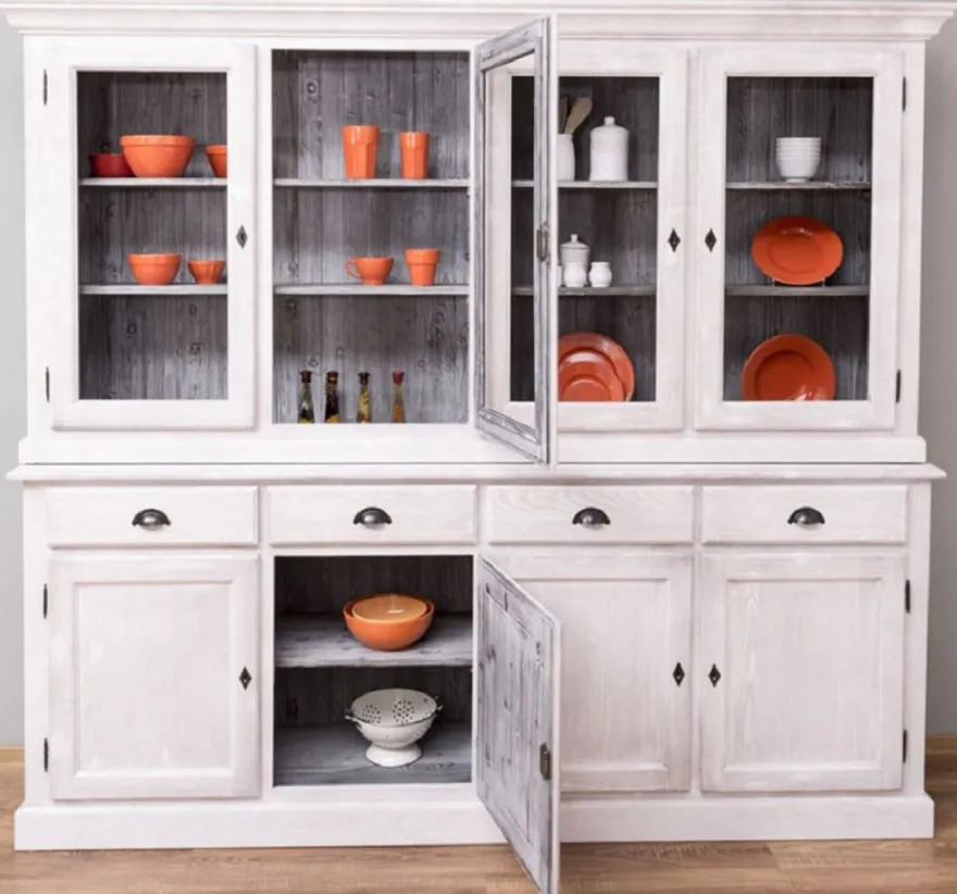 Casa Padrino Landhausstil Esszimmerschrank Hellgrau / Grau 230 x 45 x H. 200 cm - Massivholz Küchenschrank - Esszimmer Möbel im Landhausstil - Landhausstil Esszimmer Einrichtung