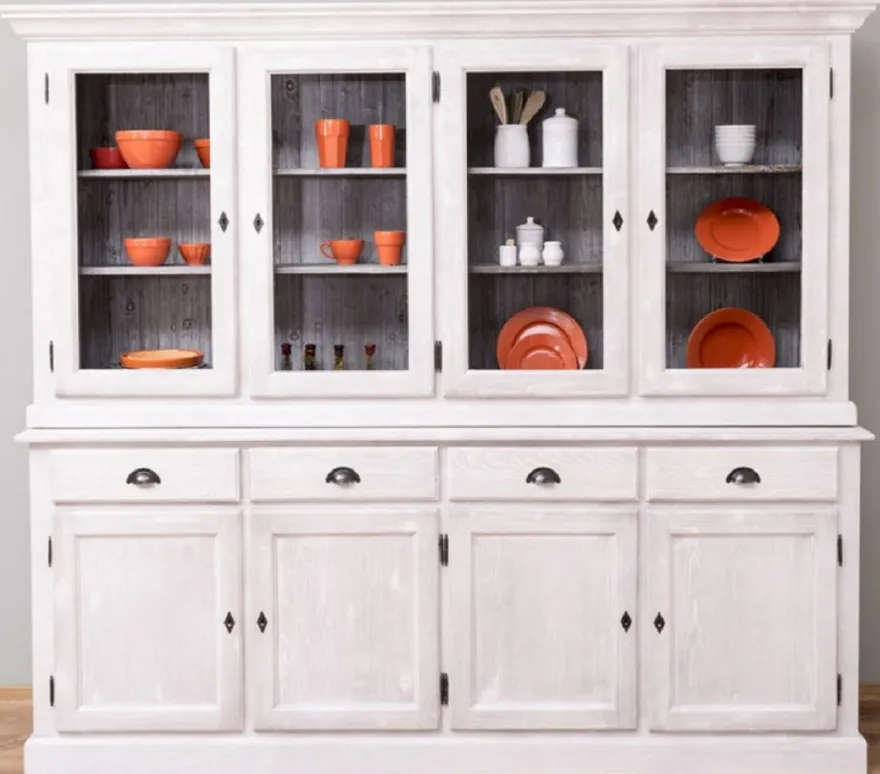 Casa Padrino Landhausstil Esszimmerschrank Hellgrau / Grau 230 x 45 x H. 200 cm - Massivholz Küchenschrank - Esszimmer Möbel im Landhausstil - Landhausstil Esszimmer Einrichtung