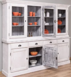 Casa Padrino Landhausstil Esszimmerschrank Hellgrau / Grau 230 x 45 x H. 200 cm - Massivholz Küchenschrank - Esszimmer Möbel im Landhausstil - Landhausstil Esszimmer Einrichtung