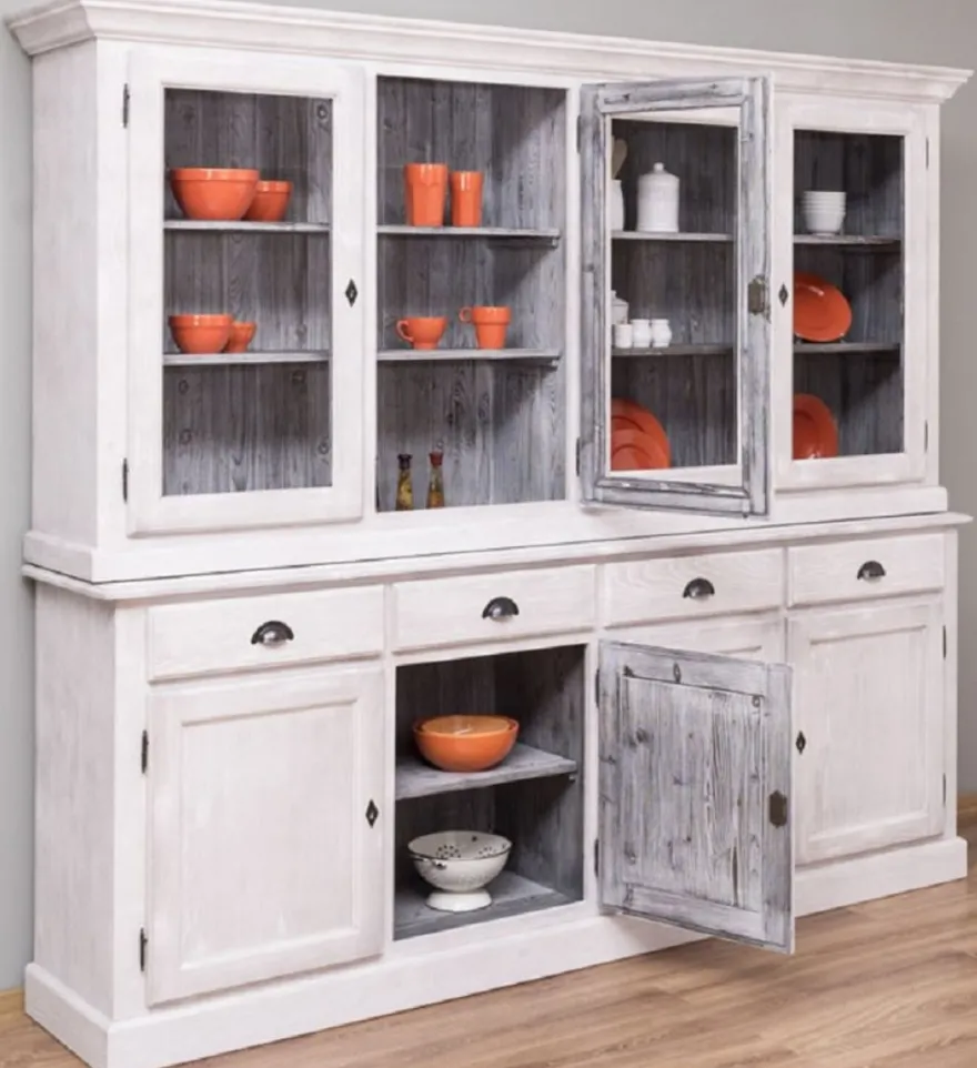 Casa Padrino Landhausstil Esszimmerschrank Hellgrau / Grau 230 x 45 x H. 200 cm - Massivholz Küchenschrank - Esszimmer Möbel im Landhausstil - Landhausstil Esszimmer Einrichtung