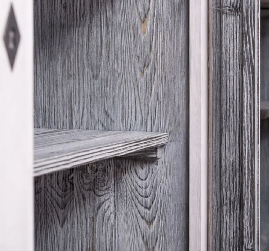 Casa Padrino Landhausstil Esszimmerschrank Hellgrau / Grau 230 x 45 x H. 200 cm - Massivholz Küchenschrank - Esszimmer Möbel im Landhausstil - Landhausstil Esszimmer Einrichtung