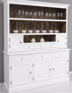Casa Padrino Landhausstil Esszimmerschrank Weiß / Dunkelbraun 179 x 50 x H. 210 cm - Massivholz Küchenschrank - Esszimmer Möbel im Landhausstil - Landhausstil Esszimmer Einrichtung