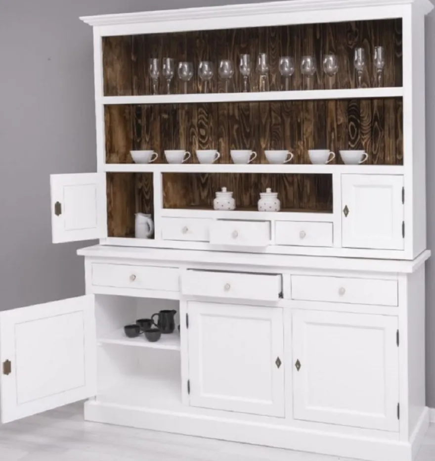 Casa Padrino Landhausstil Esszimmerschrank Weiß / Dunkelbraun 179 x 50 x H. 210 cm - Massivholz Küchenschrank - Esszimmer Möbel im Landhausstil - Landhausstil Esszimmer Einrichtung