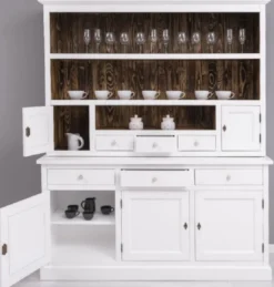 Casa Padrino Landhausstil Esszimmerschrank Weiß / Dunkelbraun 179 x 50 x H. 210 cm - Massivholz Küchenschrank - Esszimmer Möbel im Landhausstil - Landhausstil Esszimmer Einrichtung