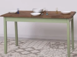Casa Padrino Landhausstil Esstisch Dunkelbraun / Grün 140 x 70 x H. 78 cm - Massivholz Küchentisch - Landhausstil Esszimmer Möbel