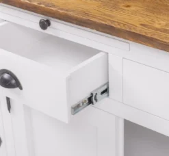 Casa Padrino Landhausstil Esszimmerschrank Weiß / Braun 137 x 50 x H. 197 cm - Massivholz Küchenschrank - Esszimmer Möbel im Landhausstil - Landhausstil Esszimmer Einrichtung
