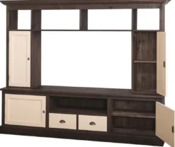 Casa Padrino Landhausstil Fernsehschrank Dunkelbraun / Beige 207 x 46 x H. 166 cm - Massivholz TV Schrank - Wohnzimmerschrank - Landhausstil Wohnzimmermöbel